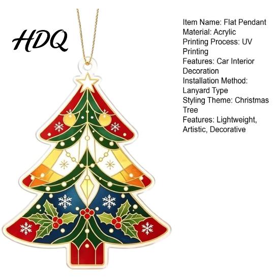 Artistic Window Flat Acrylic Display Accessory 2D Ornament Vintage Christmas Tree Stained Xmas Decoration Glass