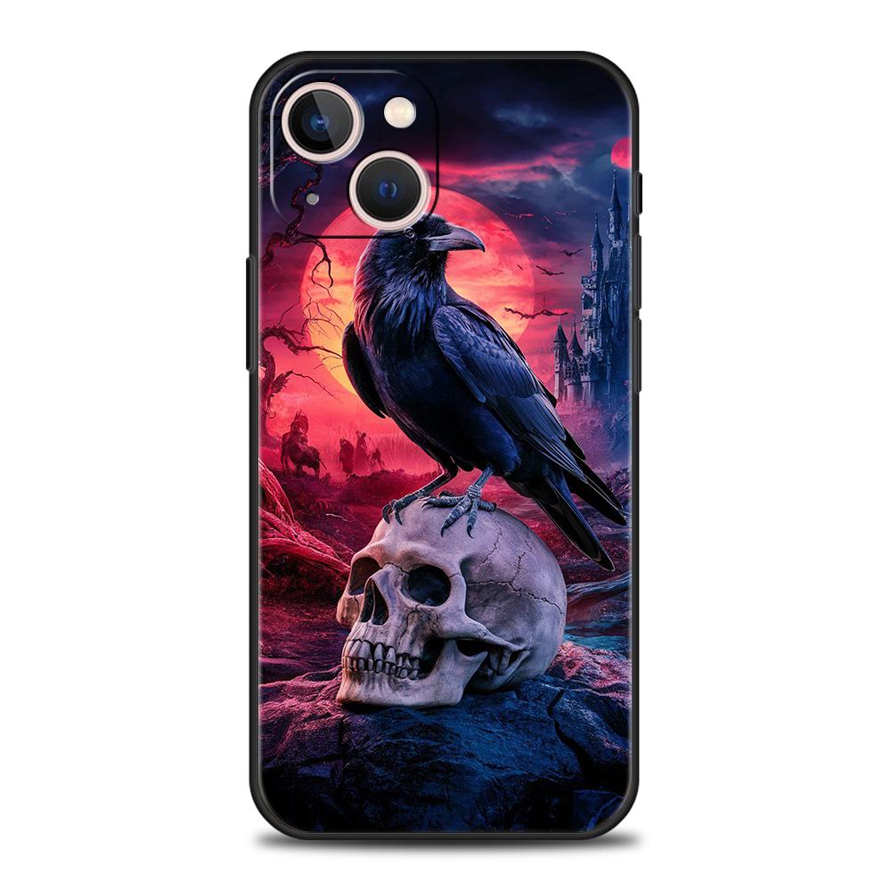 

Чехол для телефона Cover для iPhone 17 16 15 14 13 12 Pro Max 11 Pro Max 17 AIR Plus Ударопрочный Мягкий ТПУ Корпус Черный Ворон Fundas Capas iPhone 15 Plus