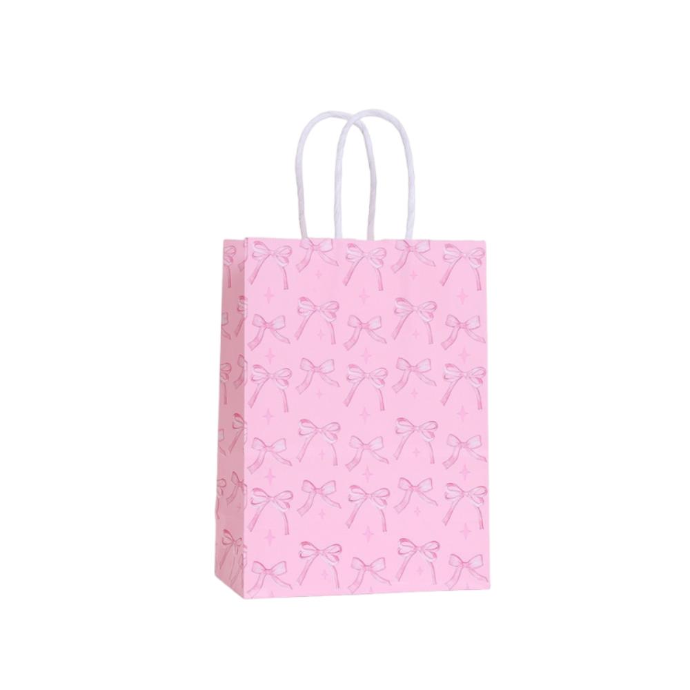 12Pcs Paper Gift Packing Bag Pink Bow Candy Cookie Bags Durable Present Wrap Bag  Celebration