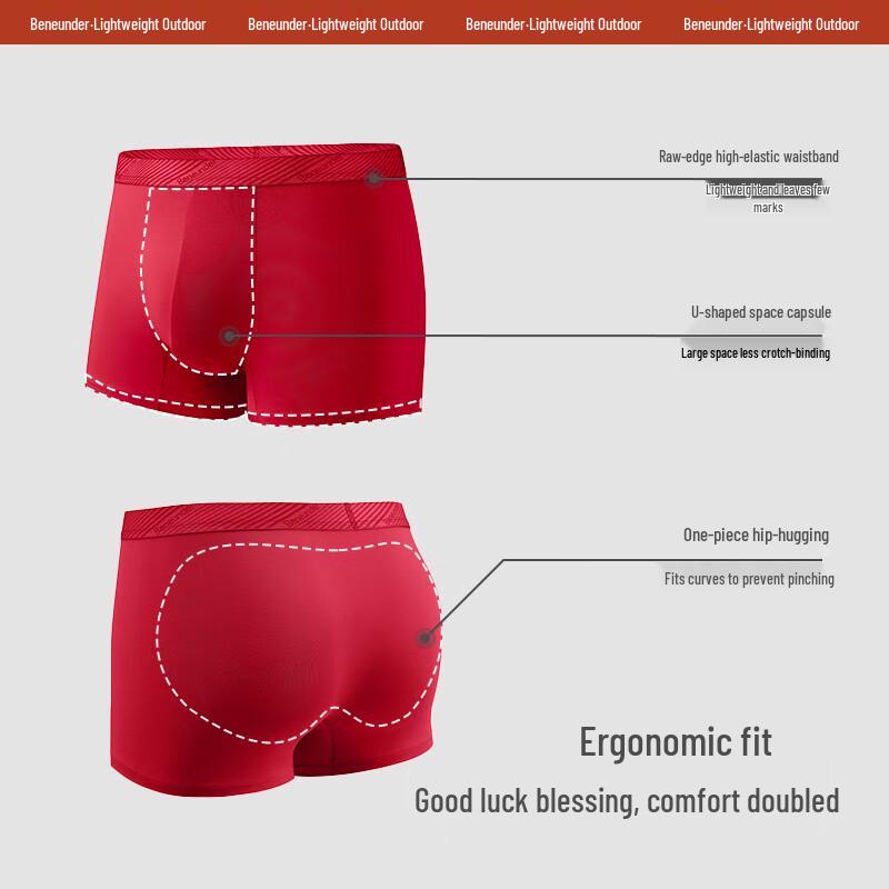 Beneunder Men's Red Modal Boxer Briefs - Year of the Snake Edition