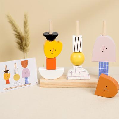 Montessori 3D Wooden Creative Character Bead Blocks Toys Set Shape Matching Puzzle Game Early Educational Toys Gift For Children