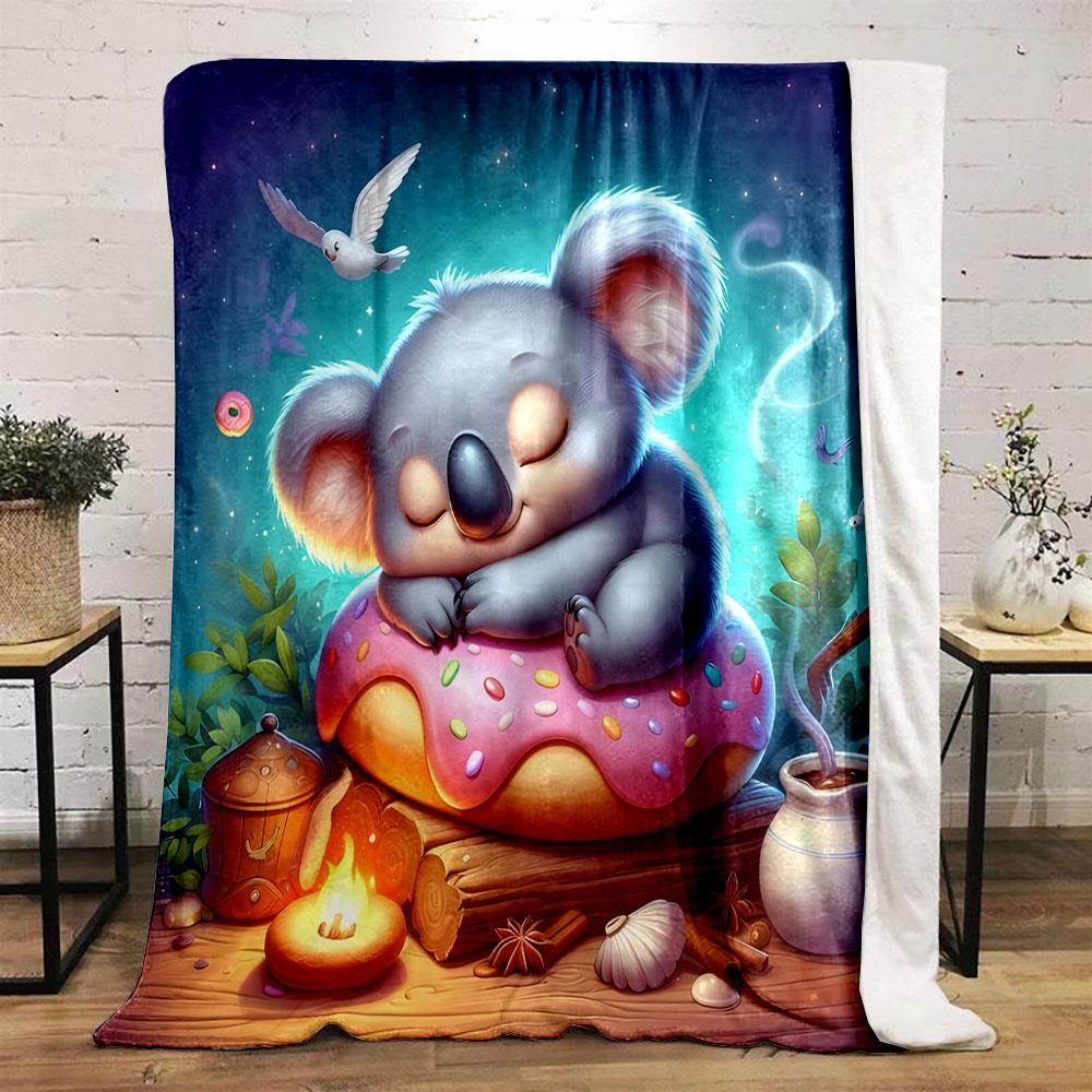 Cozy Koala on Donut Pillow print blanket soft and cozy perfect for the living room bed sofa or a nap,gift