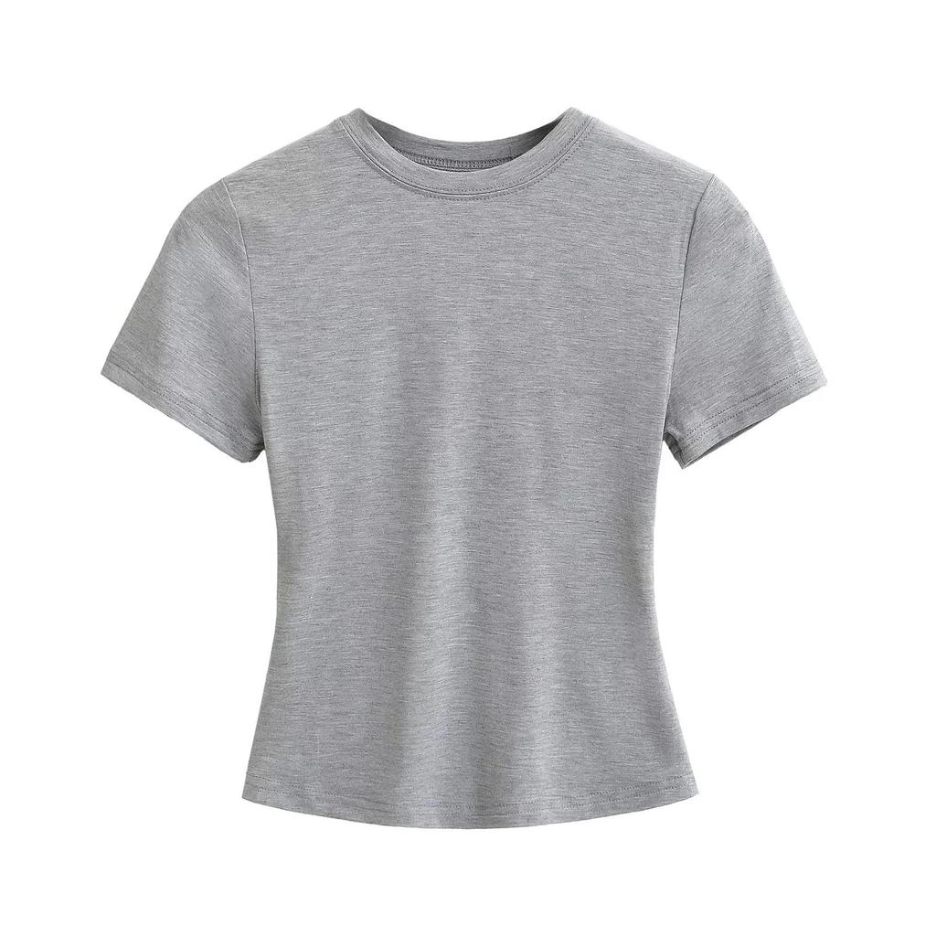 2025 Ny Högkvalitativ Casual T-shirt Sexig Slim Kortärmad Modetrend Enfärgad Damkläder y2k Toppar