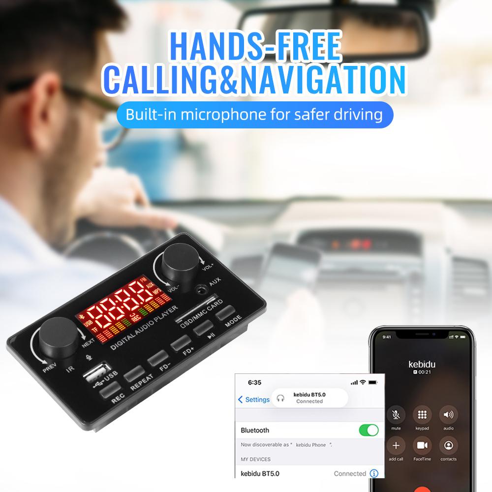 2*40W MP3 WAV Decoder Board Bluetooth 5.0 80W Amplifier Support USB TF FM Radio Mp3 Music Player Speaker Handsfree Car Audio