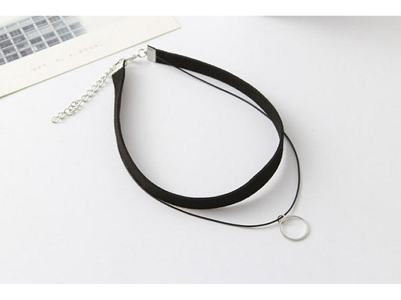 Korean Velvet Triangle Pendant Double Layer Choker Necklace for Women