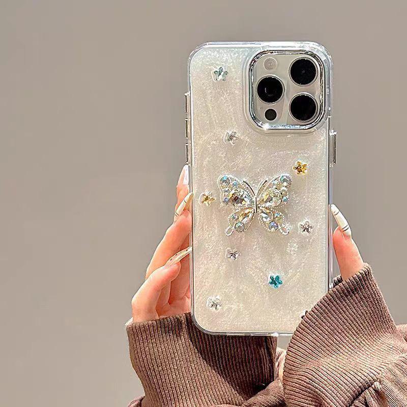 Rhinestone Butterfly for Apple 17 Promax Mobile Phone Case for IPhone 15 Plus Chain 15 Light Luxury