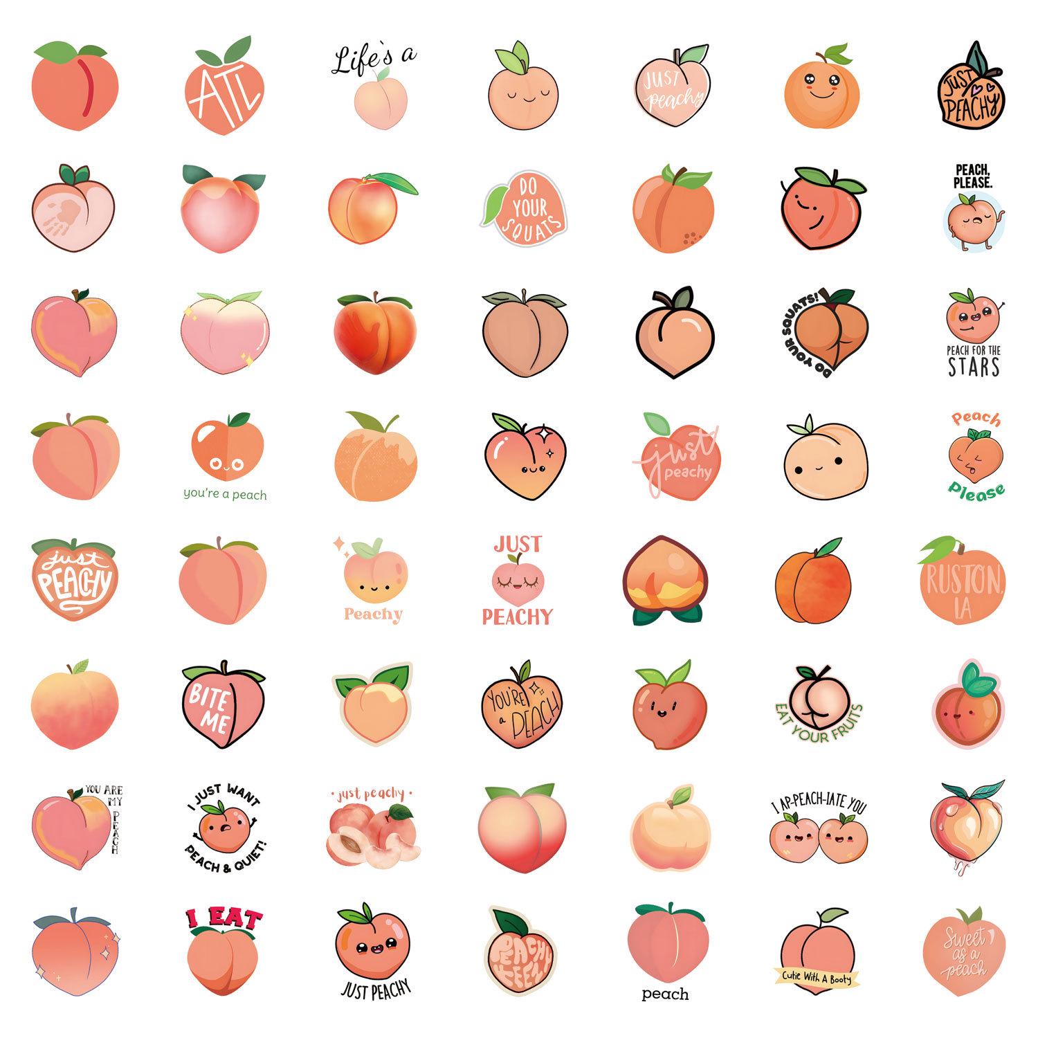 

Peach Fruit Cartoon Stickers - 55 pcs, Waterproof for Journals, Water Bottles, and Computers