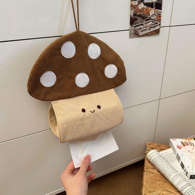 Cute Mushroom Wall Hanging Bag Mounted Tissue Box- Paper Drawer Household Organizer Kitchen Fabric Bedroom Bedside Storage