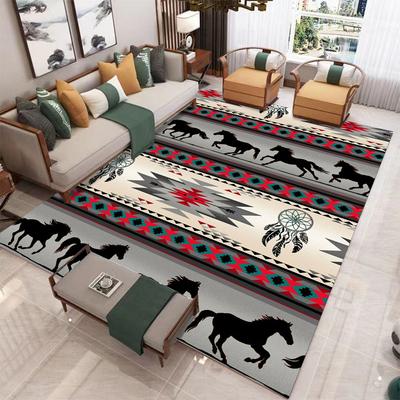 Bohemian Ethnic Carpet Mat Rug Animal Horse Cow Print Geometric Pattern Colorful Home Decoration Living Room Bedroom Floor Mat