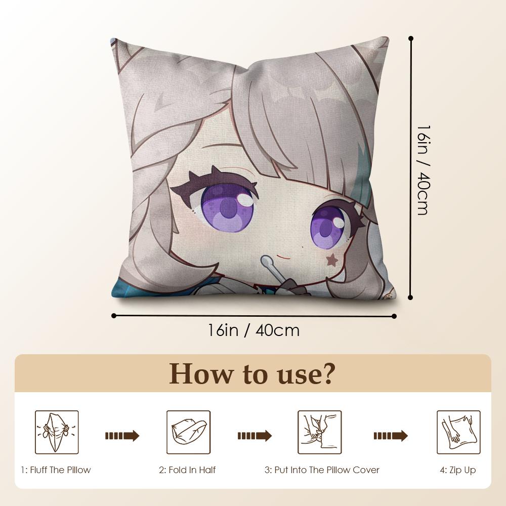 Lynette Cute Genshin Impact Cushion Cover Natural Linen Organic Fabric Double-Sided Printing Sofa Home Decor Gift Pillow Case