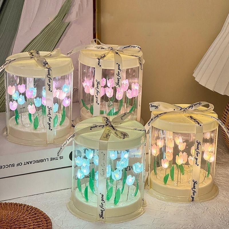 New DIY Tulip Night Light Handmade Unfinished Products Cake-shaped Acrylic Lights Small Atmosphere Night Lamp Home Decoration