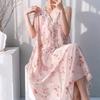 Summer New Bra Pads, Korean Cotton Silk Pajamas, Women's Sweet Flush Edge Print Sleeveless Tank Dress, Cotton Silk Loungewear