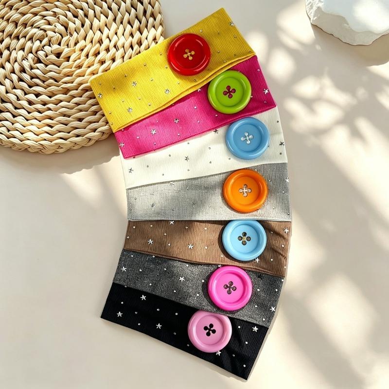 Ins Style Rhinestone Hairband with Star and Large Button Retro Fashion Sparkling Headband