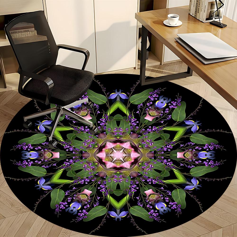 1pc Floral Mandala Chair Carpet for Office, Round Polyester Mat, Indoor Decor for Office, Washable Non-slip Carpet yy251219006