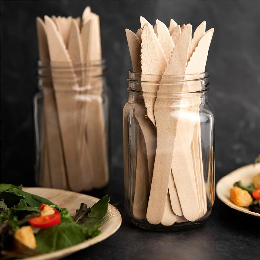 Compostable Wood Cutlery [100% Wood Knives] Natural EcoFriendly Sustainable Alternative to Plastic Disposable Knife Set [Pack o