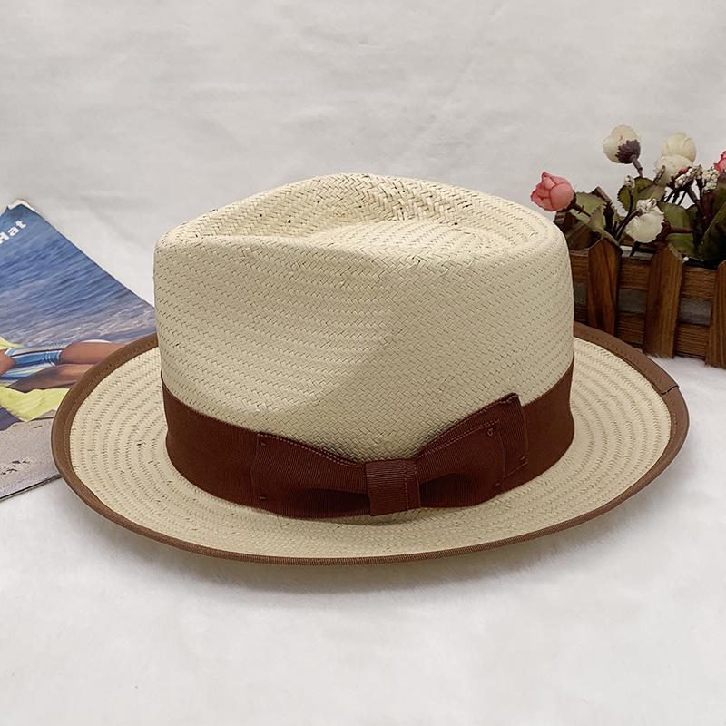 

Classic Unisex Hand-Woven Jazz Top Hat Sunshade Straw Hat Spring Summer Hat Adjustable темно-коричневого кольору