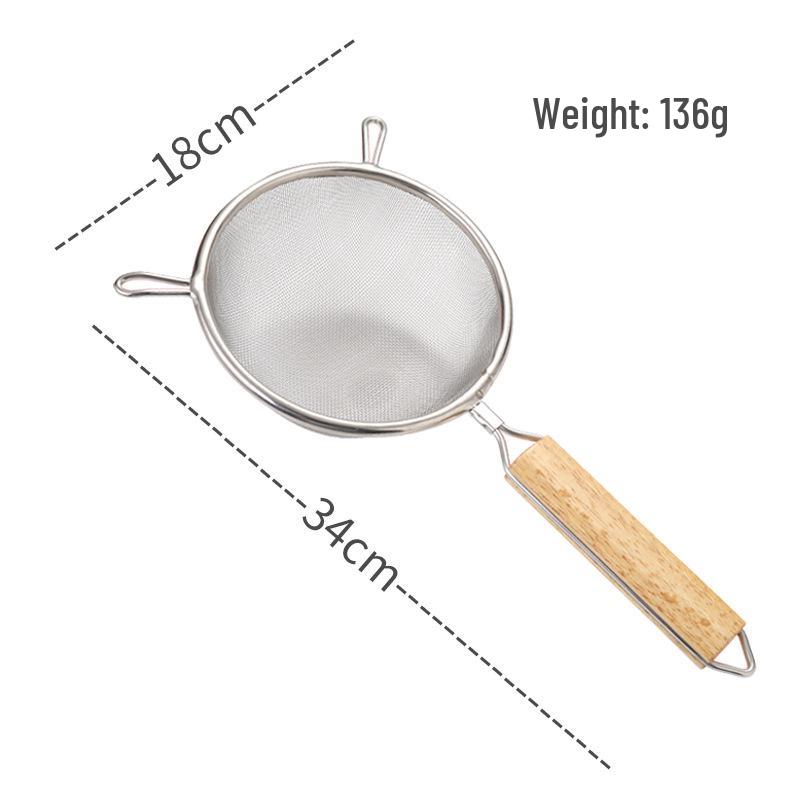 304 Stainless Steel Large Ladle with Wooden Handle and Double Ear, Kitchen Utensil Skimmer & Noodle Strainer.