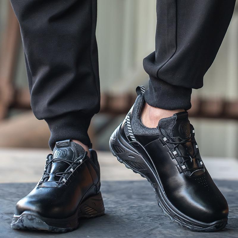 Waterproof Men's Safety Shoes with Steel Toe Cap Non-slip Sport Black Leather Men Work Shoes Protective Working Sneakers for Men