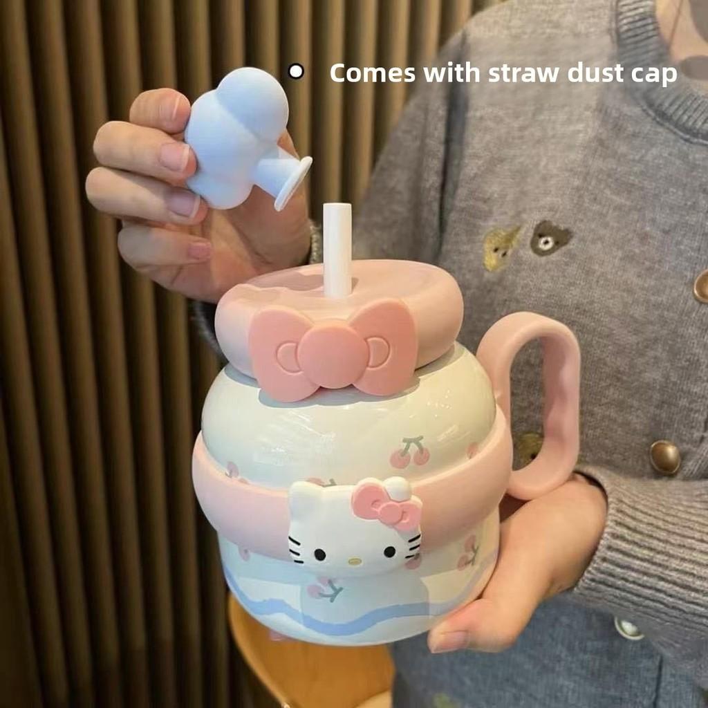 Sanrio Cat Plastic Cup With Straw Sealed Leakproof For Gifts And Outdoor Use