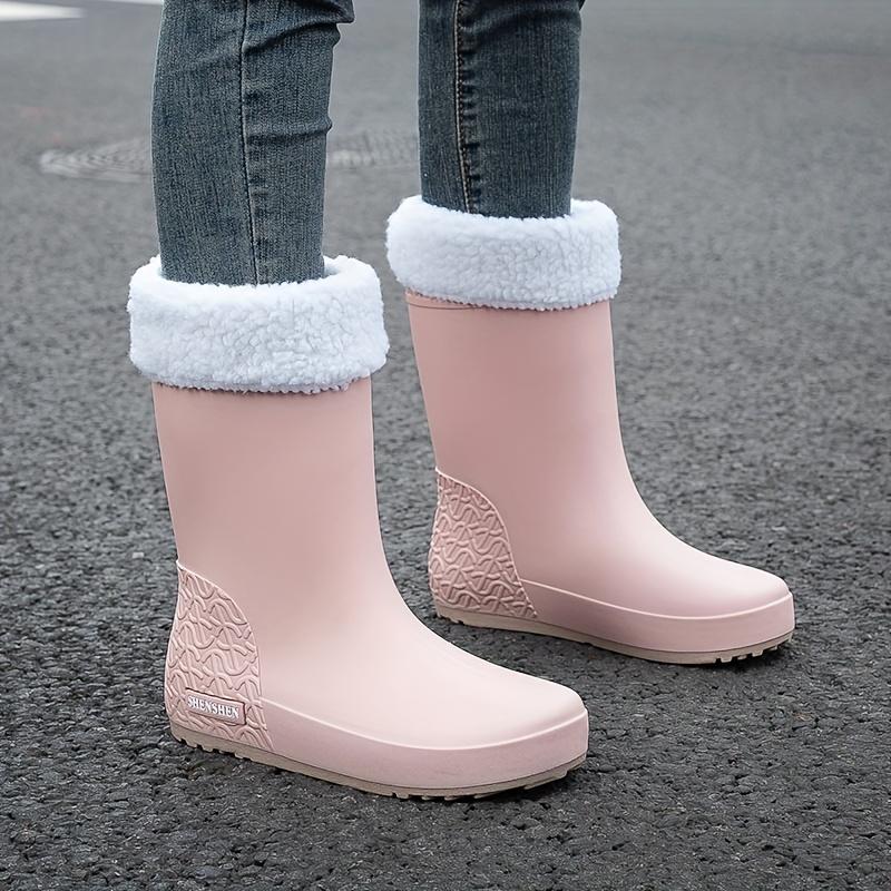 Women's Mid-Calf Warm Boots Slip-On Fashionable Ankle Boots with Removable Fleece Lining Outdoor Activities and Rainy Weather Use Winter Boots
