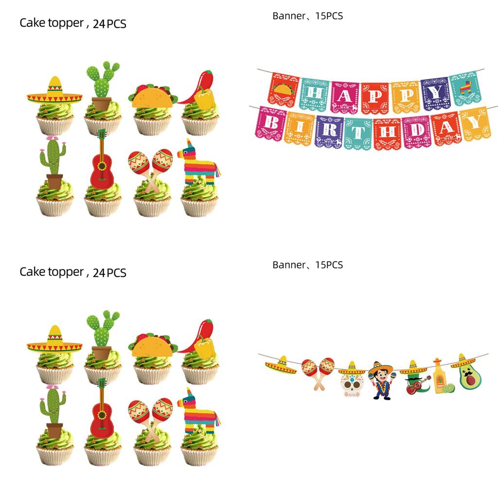 Ghostly Halloween Party Decorations For Kids Spooky Mexican-themed Set With Cake Toppers Balloons And Banners