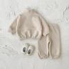 Herbst Winter Thermosuit Babykleidungssets Jungen Mädchen Lammfleece Farbblockiert Hoher Kragen Unifarbene Hose