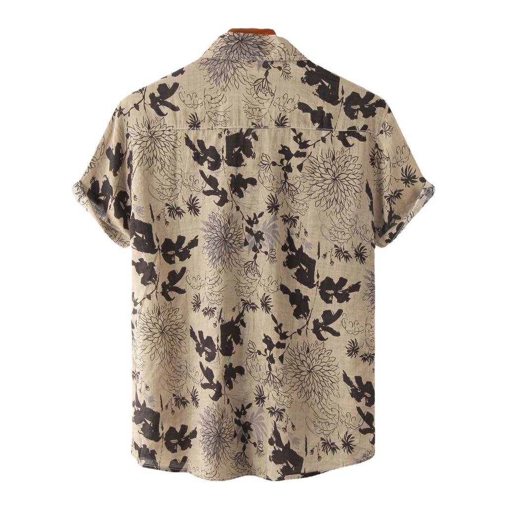 Ethnic Style Men's Casual Small Floral Plum Blossom Short Sleeved Shirt