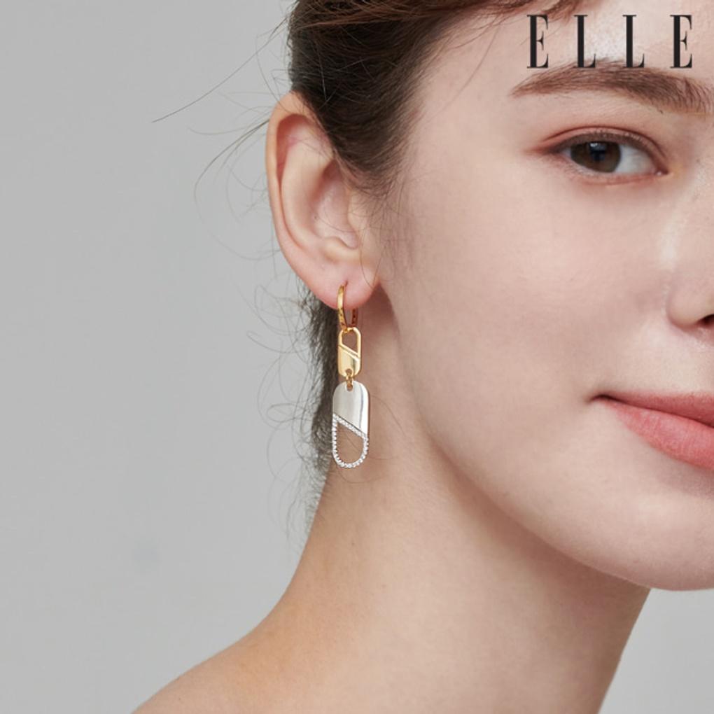 14K Combi Drop One-Touch Earrings (Gold Pin) ELGPEE391