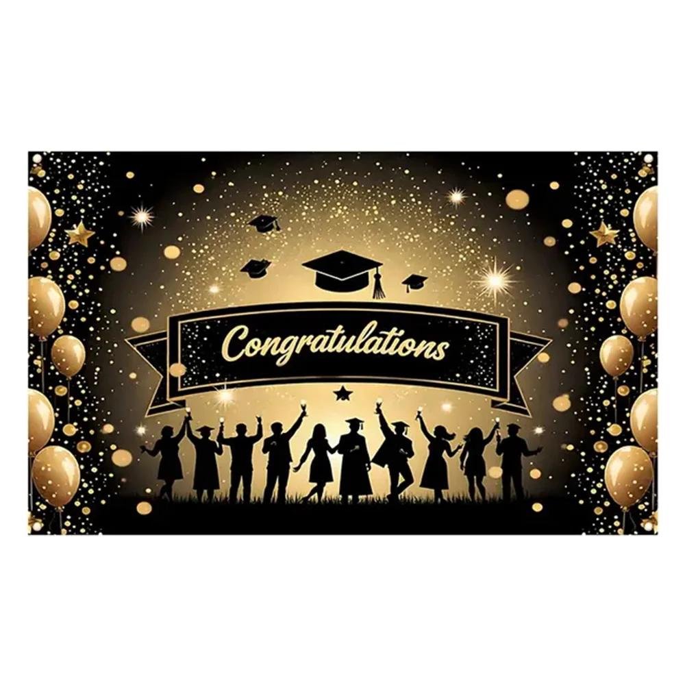 

2026 Счастливая Выпускная Фотозона Блестящий Шар Шапочка Выпускника Выпускной Класс Вечеринка Выпускников Фотофон Декор Принадлежности 125X80CM