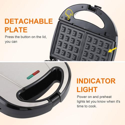 6-in-1 Waffle Maker, Electric Sandwich Press with Removable Non-Stick Plates, Panini Press for Waffles, Sandwiches, Madeleines, and Cookies