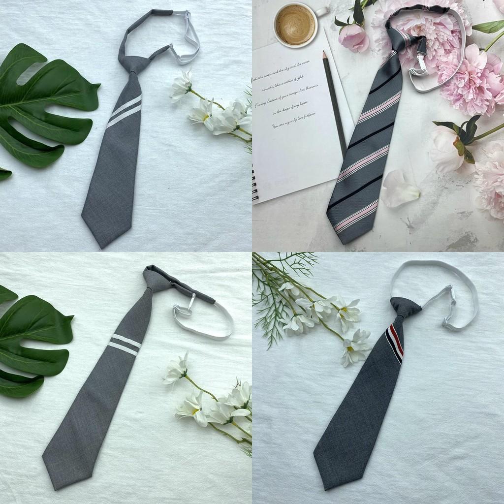 Stripe Gray Horizontal Tie Neck Flower Adults School Casual Decoration Attire