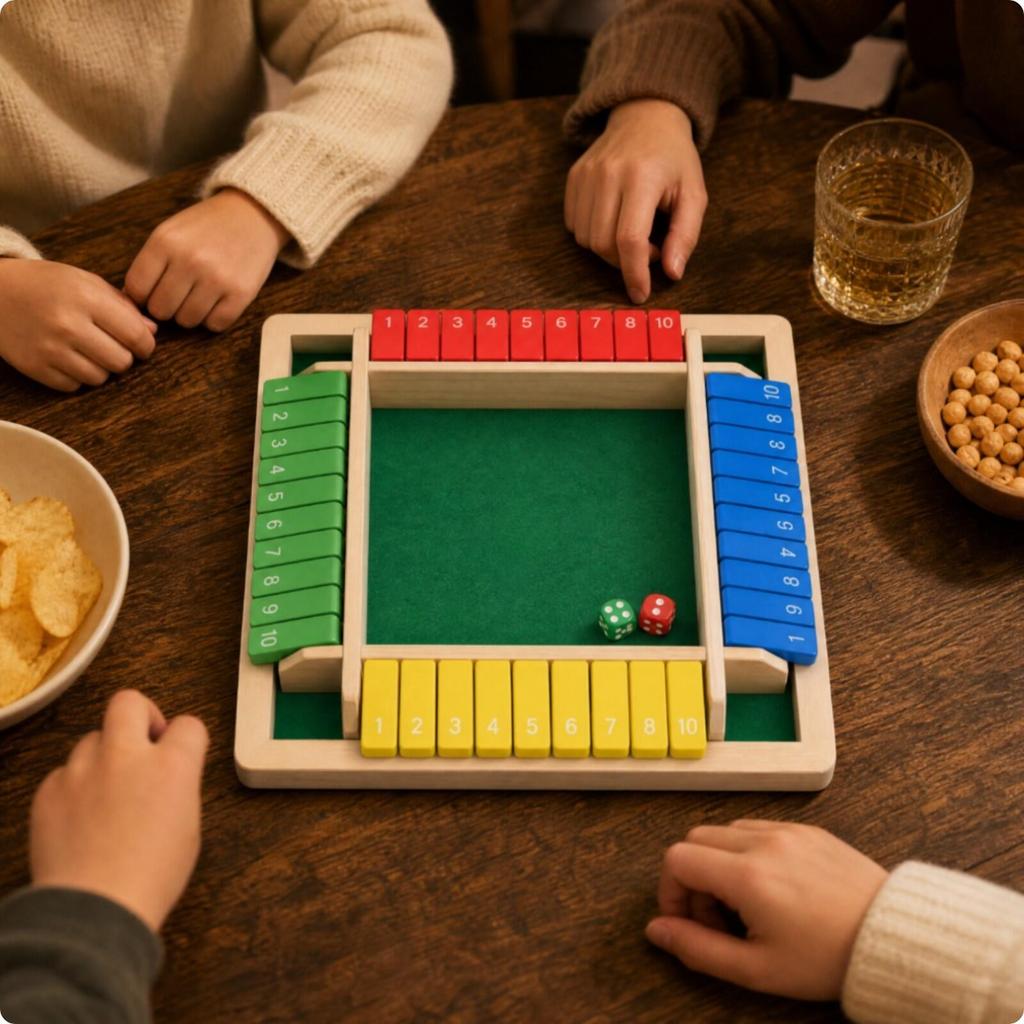 Four Sided Flip Number Board Game Sturdy Wooden Tile with Dice for Families, Casual