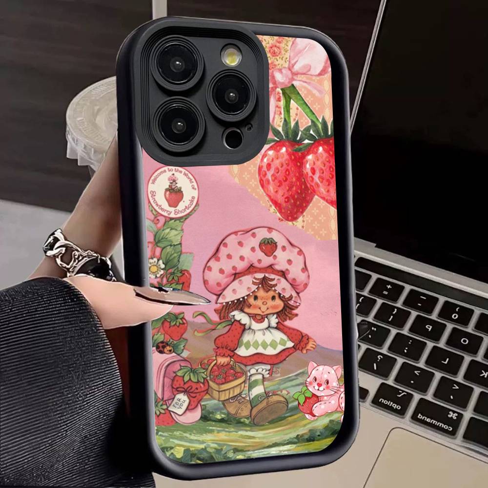 Animated S-Strawberry S-Shortcake Silicone Soft Phone Case For IPhone 17 16 14 13 12 11 15 Pro Max Plus Air Cover