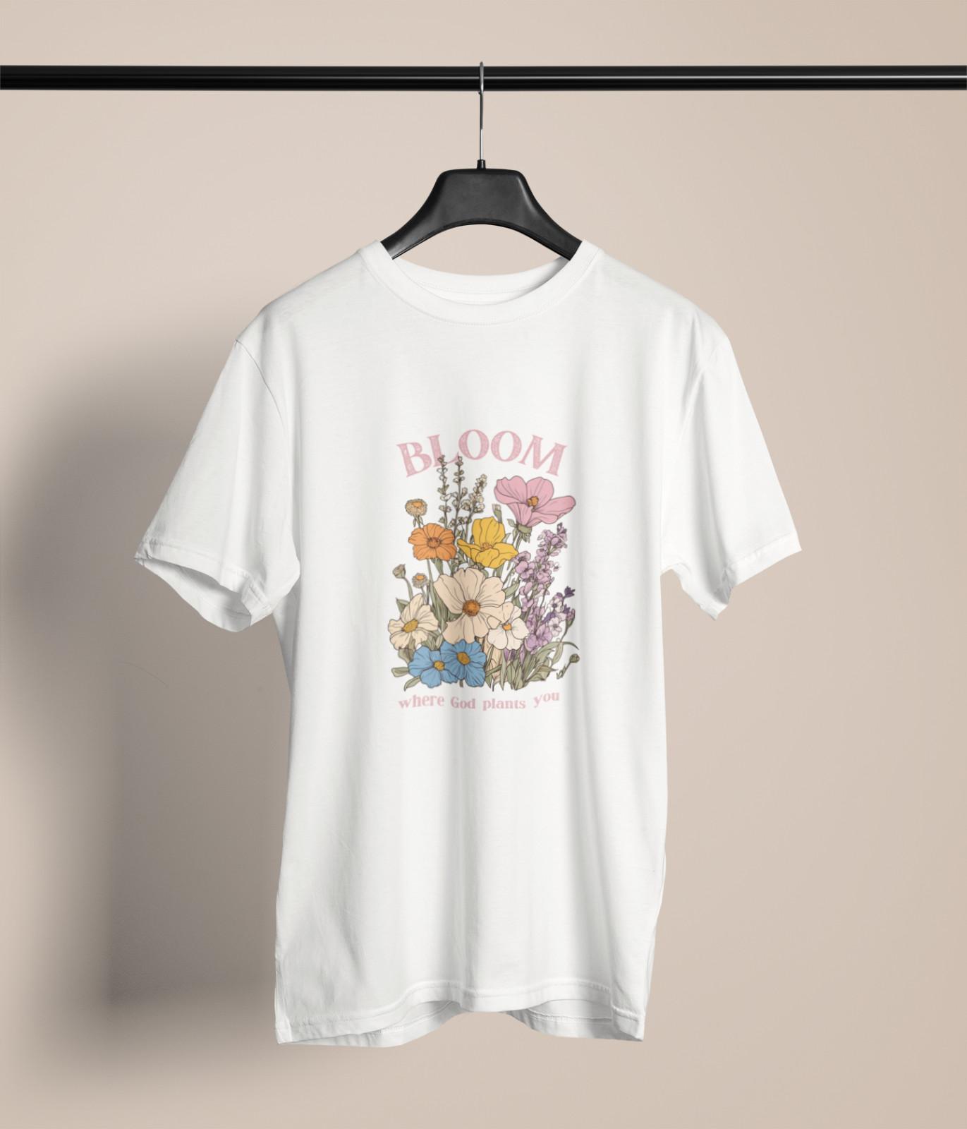 Bloom Where God Plants You T-Shirt Mens Womens Tees Top, Christian Women s Graphic Tee, Inspirational 2XL