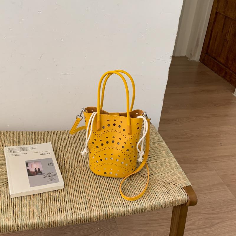

Niche Hollow Design Women s Shoulder Bucket Bags Fashi Solid Color Ladies Pu Crossbody Bag Casual Female Drawstring Handbags