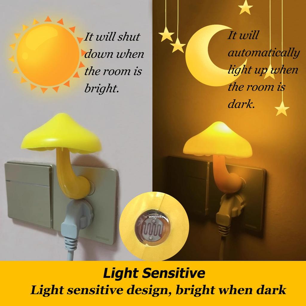 Sensor Mushroom Night Light with LED Warm White Glow,US/EU Plug Wall Socket Bedside Lamp,Dimmable Home Decor for Bedroom Kids