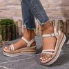 Women'S Espadrille Wedge Sandals with Braided Rope and Rivet Details – Comfortable Open Toe Platform Heels, Beige and Brown Color Scheme