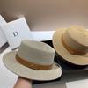 Summer UV Sunscreen Plant Fiber Woven Flat Top Straw Hat Fashionable High Quality Simple Belt Big Brim Top Hat