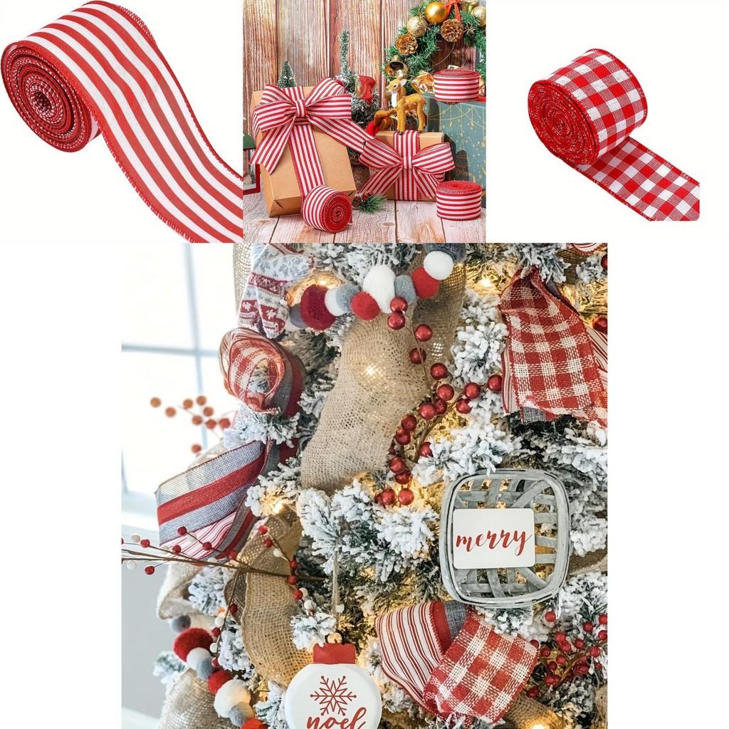 Beautiful Christmas Red And White Check Ribbon For Stylish Bow Crafting And Decor