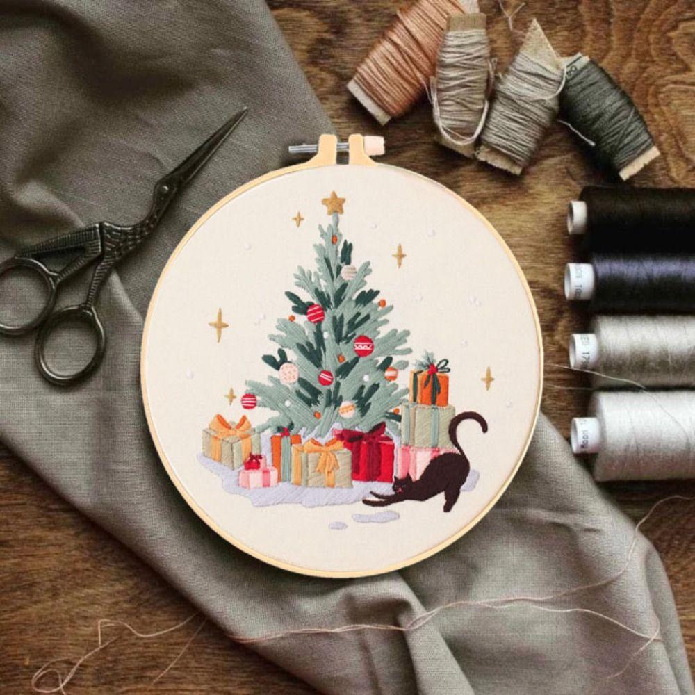 

Colorful Christmas Embroidery Kit Hand-stitched Embroidery Set Cross Stitch Set Beginner Style C