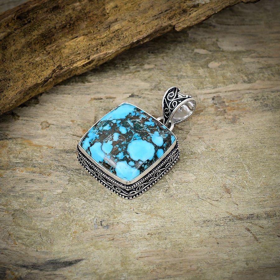 Tibetan Turquoise Gemstone 925 Sterling Silver Jewelry Pendant 1.69" M-29