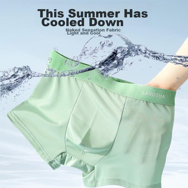 LANGSHA Men's Ice Silk Cool Antibacterial Seamless Mid-Rise Breathable Boxer Briefs for Young Me