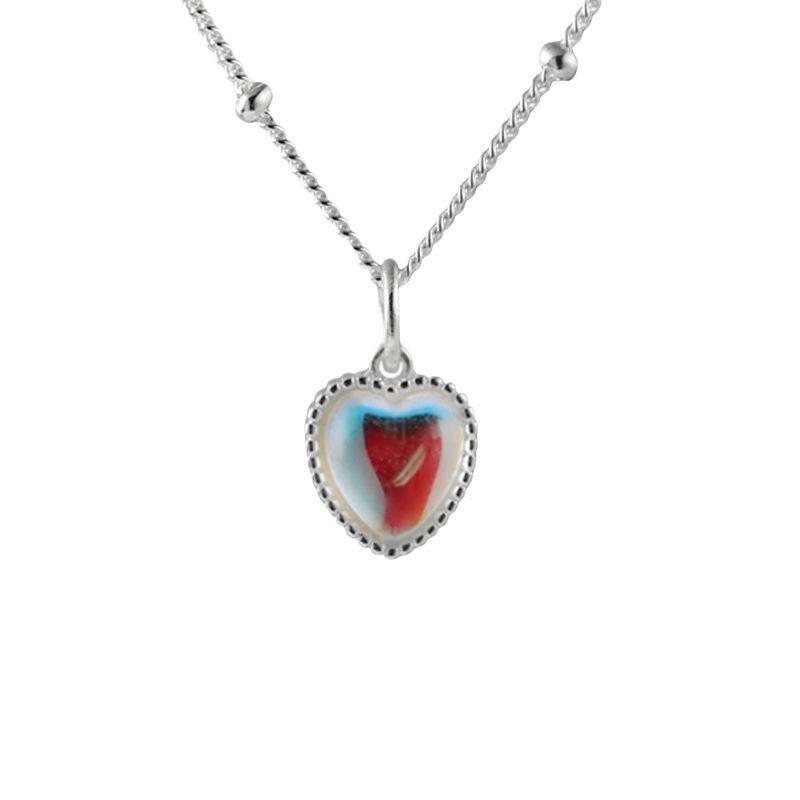 Gradually Change Colorful Stone Love Collarbone Chain Female French Girl Feeling Fresh Moonstone Heart Necklace For Good Luck