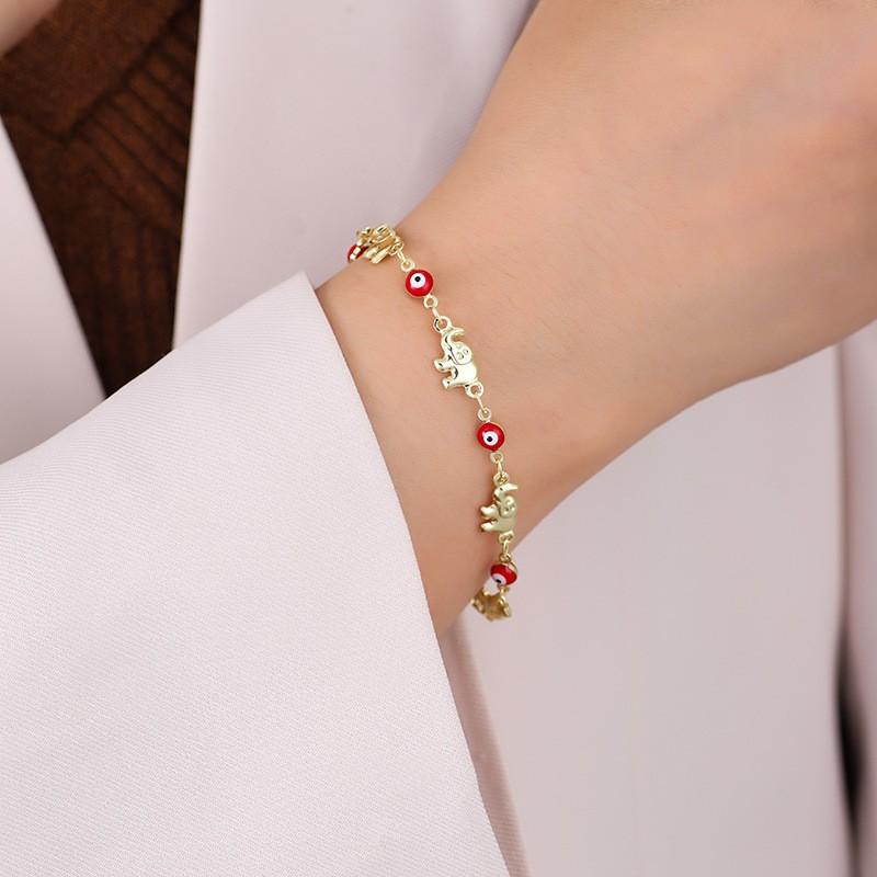 1Pc Gold Elephant Charm Bracelet Colorful Evil Eye Beads Adjustable Chain Bohemian Lucky Wrist Jewelry for Women Girls