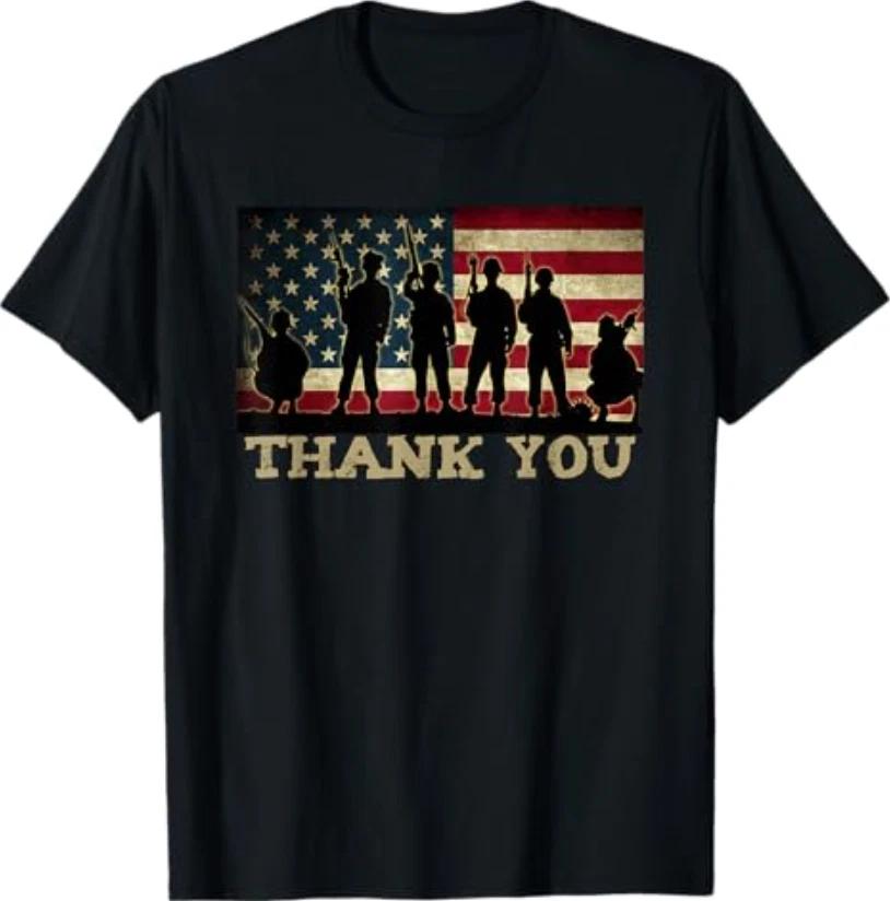 Patriotic Thank You Soldiers Veterans American Flag Military T-Shirt XL