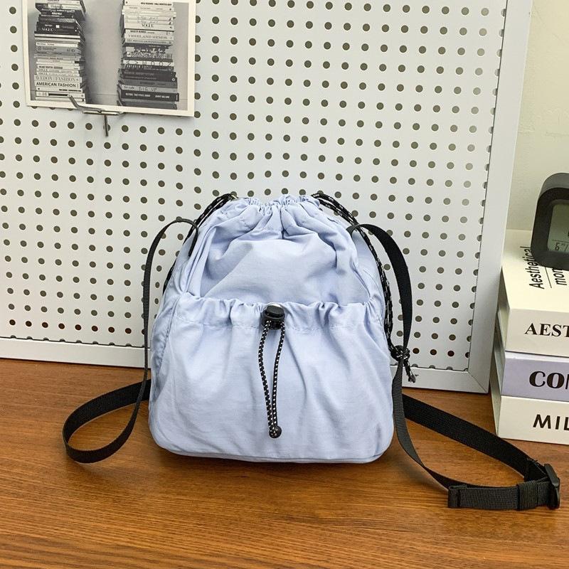 Simple trendy brand small satchel women's lightweight nylon mobile phone bag lazy pleated drawstring messenger bag men's shoulder bag