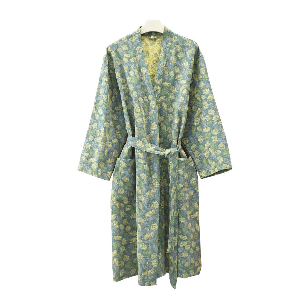 Ropa de dormir de algodón puro para parejas Kimono Bata de baño Manga larga Cuello en V Ropa de noche con cinturón y bolsillo Ropa para el hogar para hombres y mujeres