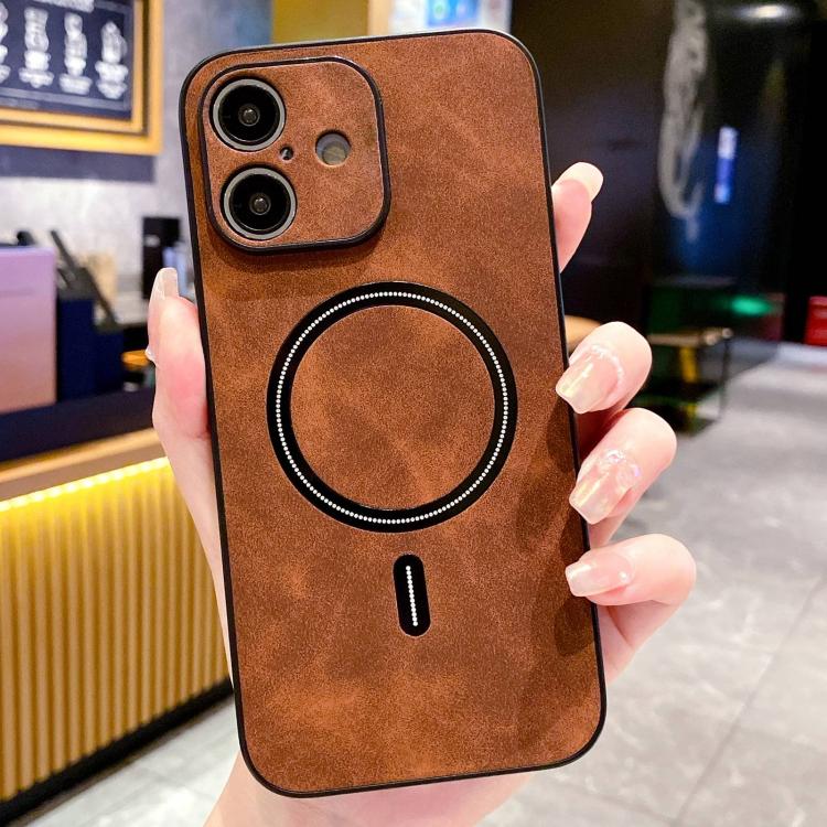 Lambskin Faux Leather Magnetic Case for iPhone 15 Pro Max, PU+TPU+PC Wear-resistant Shockproof Protective Cover