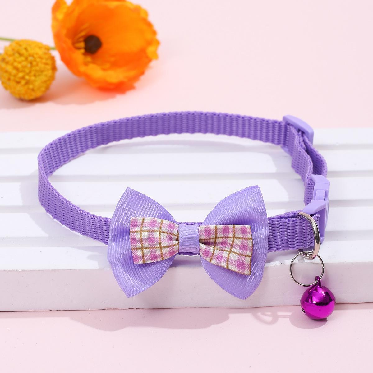 

Клетчатый ошейник-бантик с колокольчиком для кошек и собак Plaid Bow фиолетовый