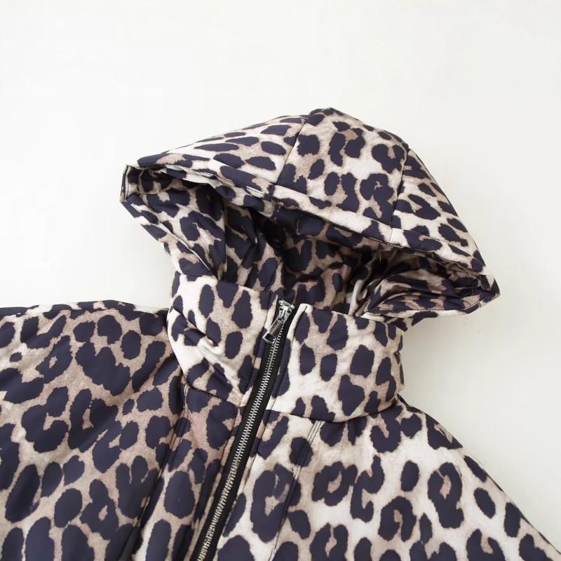 Womens Detachable Hood Leopard Print Puffer Coat Winter Warm Loose Fit